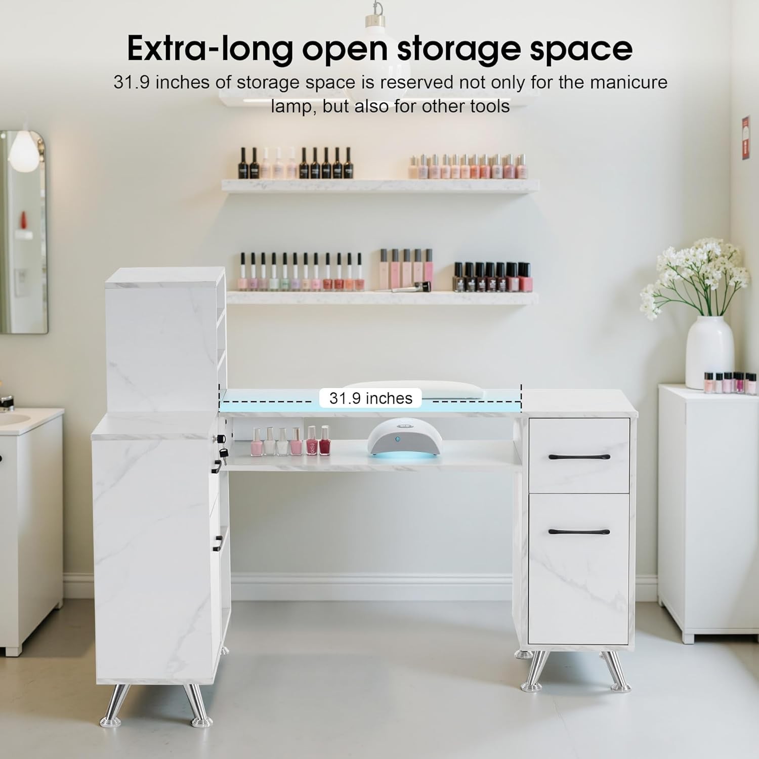 L-Shaped Multi-functional Storage Manicure Table, Beauty Nail Desk, Makeup 2866