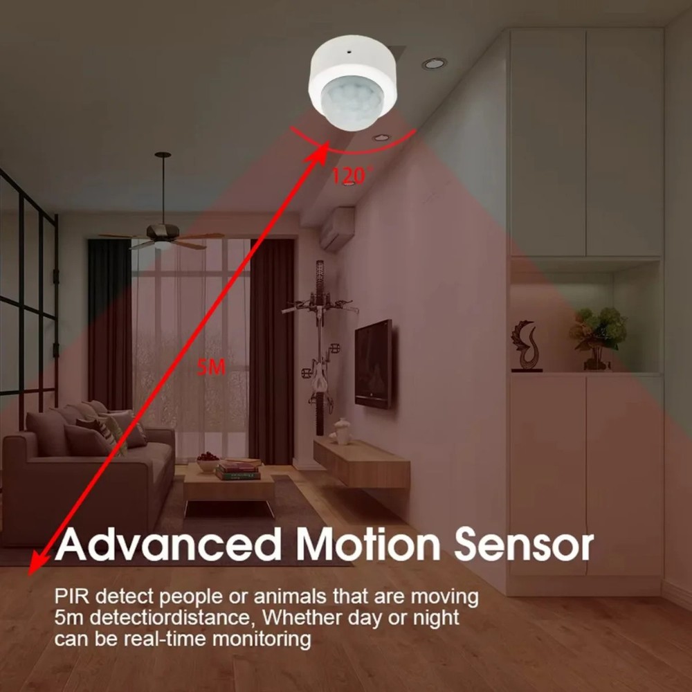 Smart PIR Motion Sensor Tuya Zigbee 3.0 196.85 Ft Range 120° Detection ABS