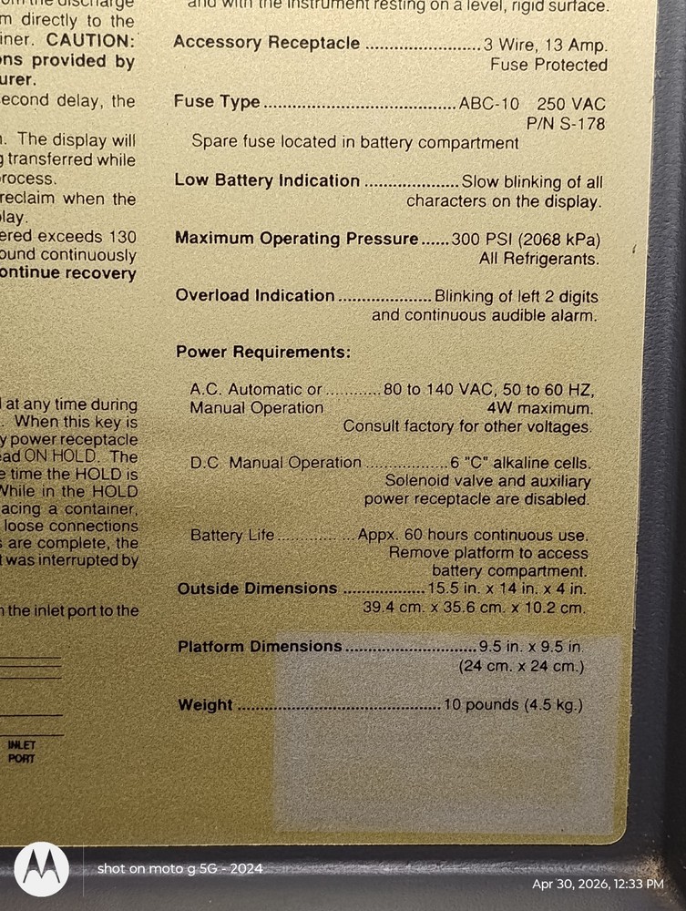 COMPUTE- A-CHARGE MODEL# CC-700, CPS AUTOMATIC PRECISION CHARGING & RECOVERY (B9