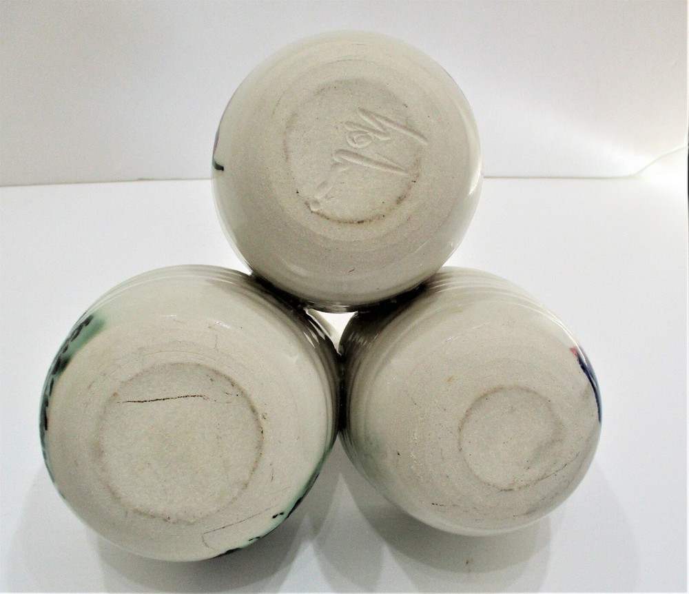 Pottery Condiment Dish Server 3 Section Artisan Made Hand Painted Fruit Signed