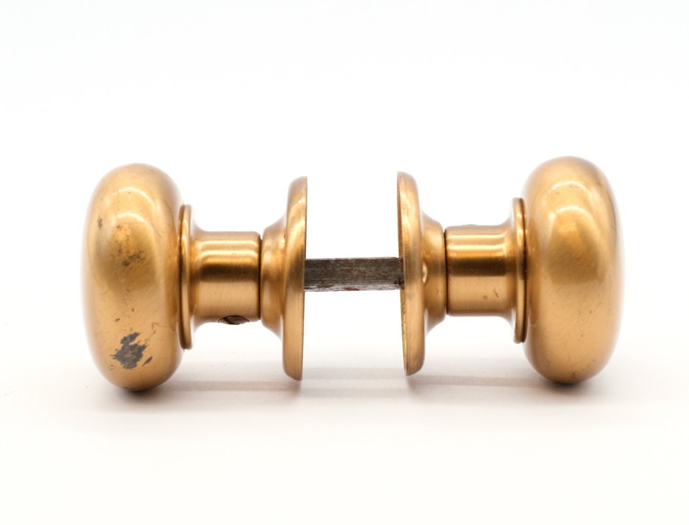 Pair of Lacquered Brass Door Knobs with Rosettes