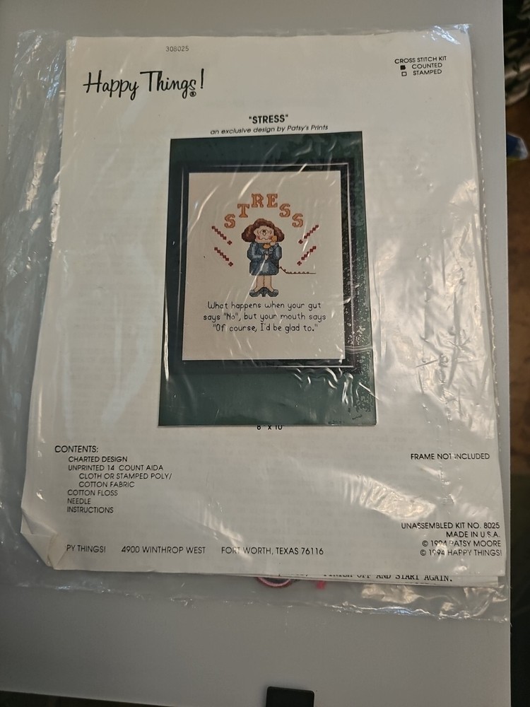 New Vintage Happy Things! Patsy Moore Stress Cross Stich Kit