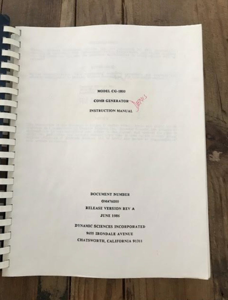 Dynamic Sciences - Model CG-1800 Comb Generator Instruction Manual