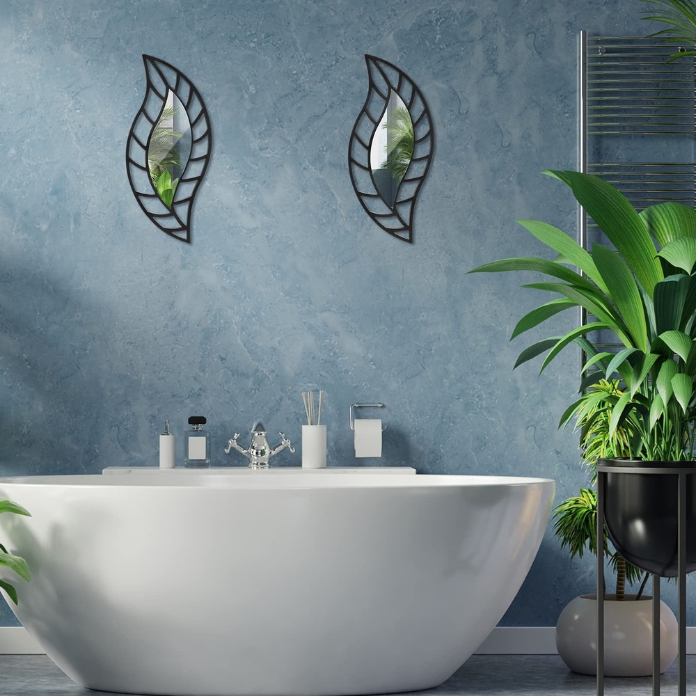 2 Pcs Decorative Mirror Wall Decor Leaf Teardrop Mirror Wall Mounted Decorati...