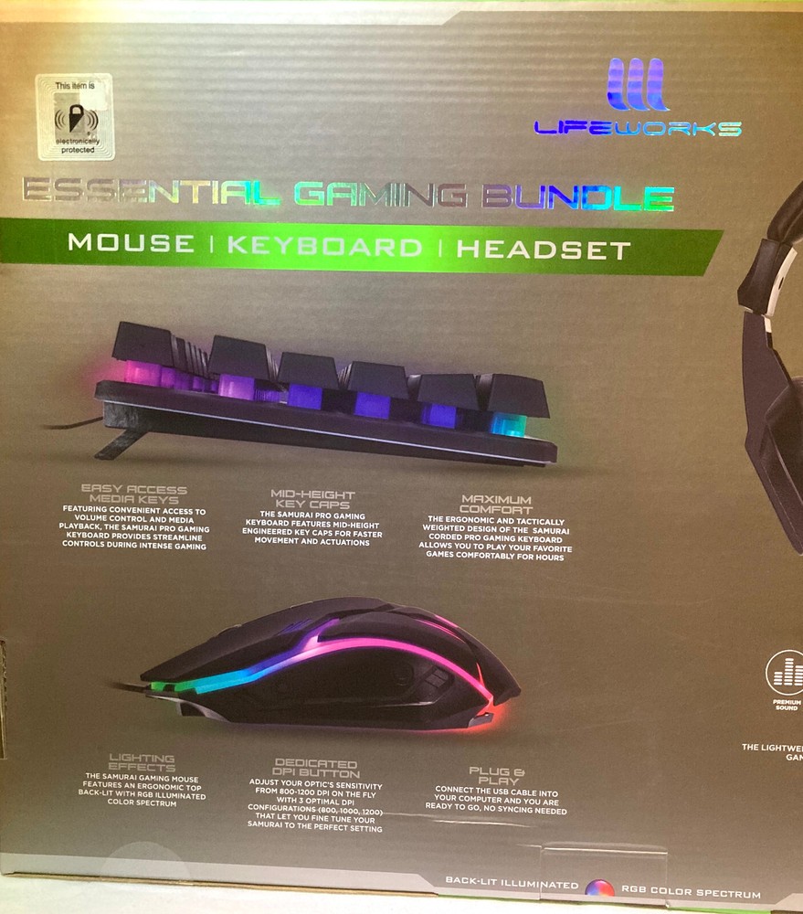 Samurai Essential Gaming Bundle Mouse Keyboard Headset Back-Lit Illuminated NEW