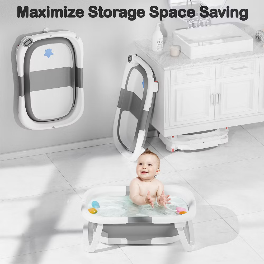 TUMAJUP Collapsible Baby Bathtub for Infants and Toddlers with Soft Cushion and