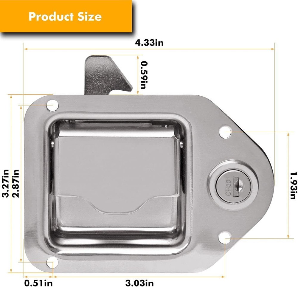 Truck Tool Box Latch Replacement Kit- 304 Stainless 2 Pack with 2 Lock