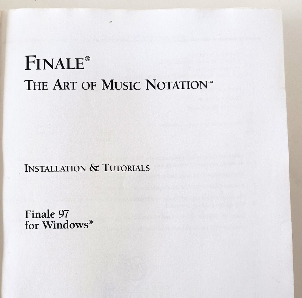 Finale 97 Installation & Tutorials Manual w/ Install Key Number Music Notation
