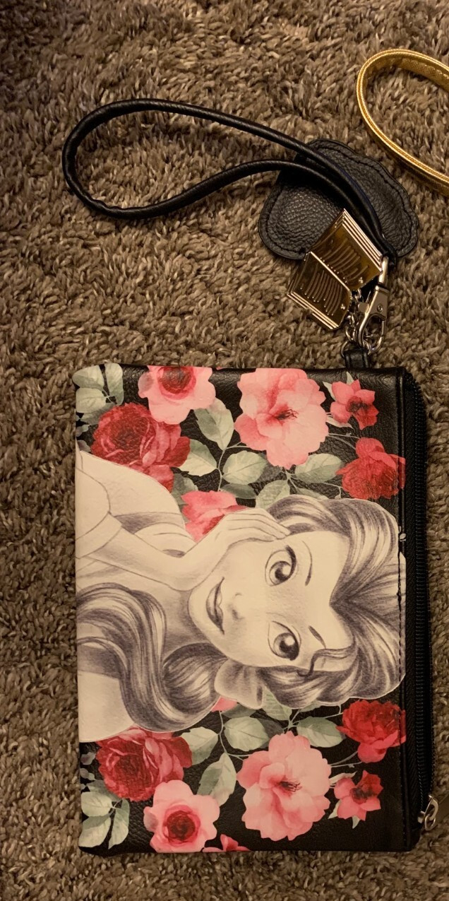 Loungefly Bag Disney Beauty and the Beast Makeup Bag with Rose & Book Charms 8"