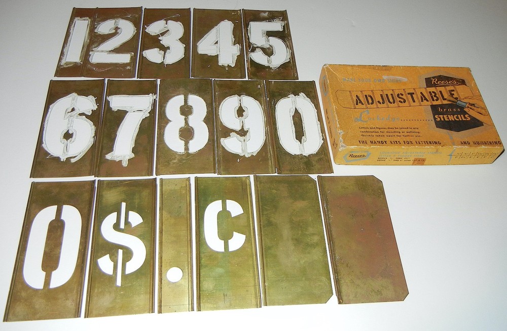 REESE'S ADJUSTABLE BRASS STENCILS 3" NUMBERS FIGURES SET