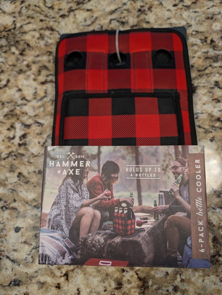 Hammer + Axe 6 Pack Insulated Interior Bottle Cooler w Hook & Loop