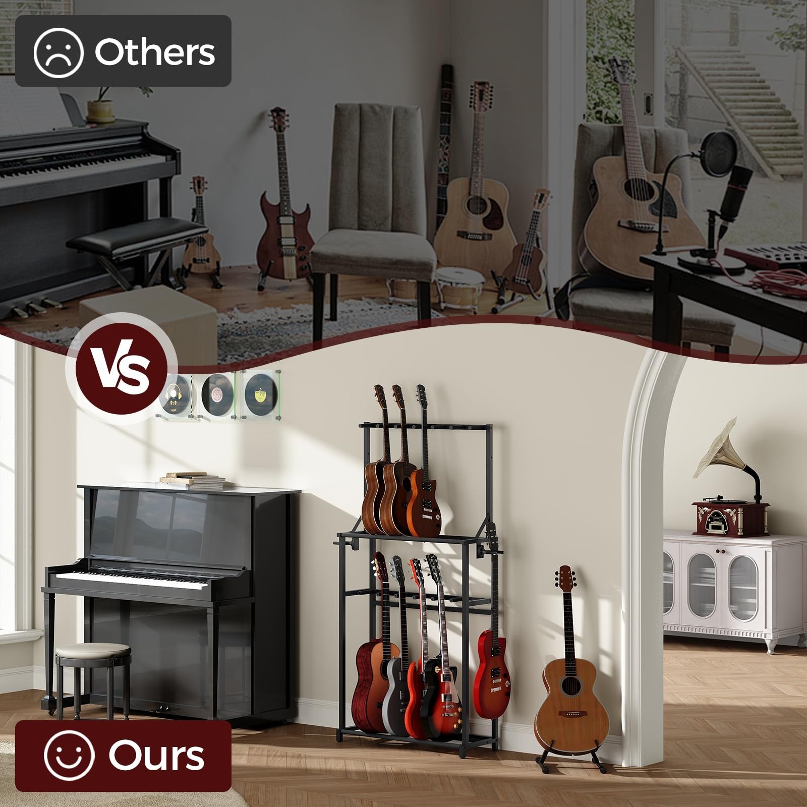 Guitar Stand, Multiple Guitar Rack Holder for Various Instruments, Multi-Inst...