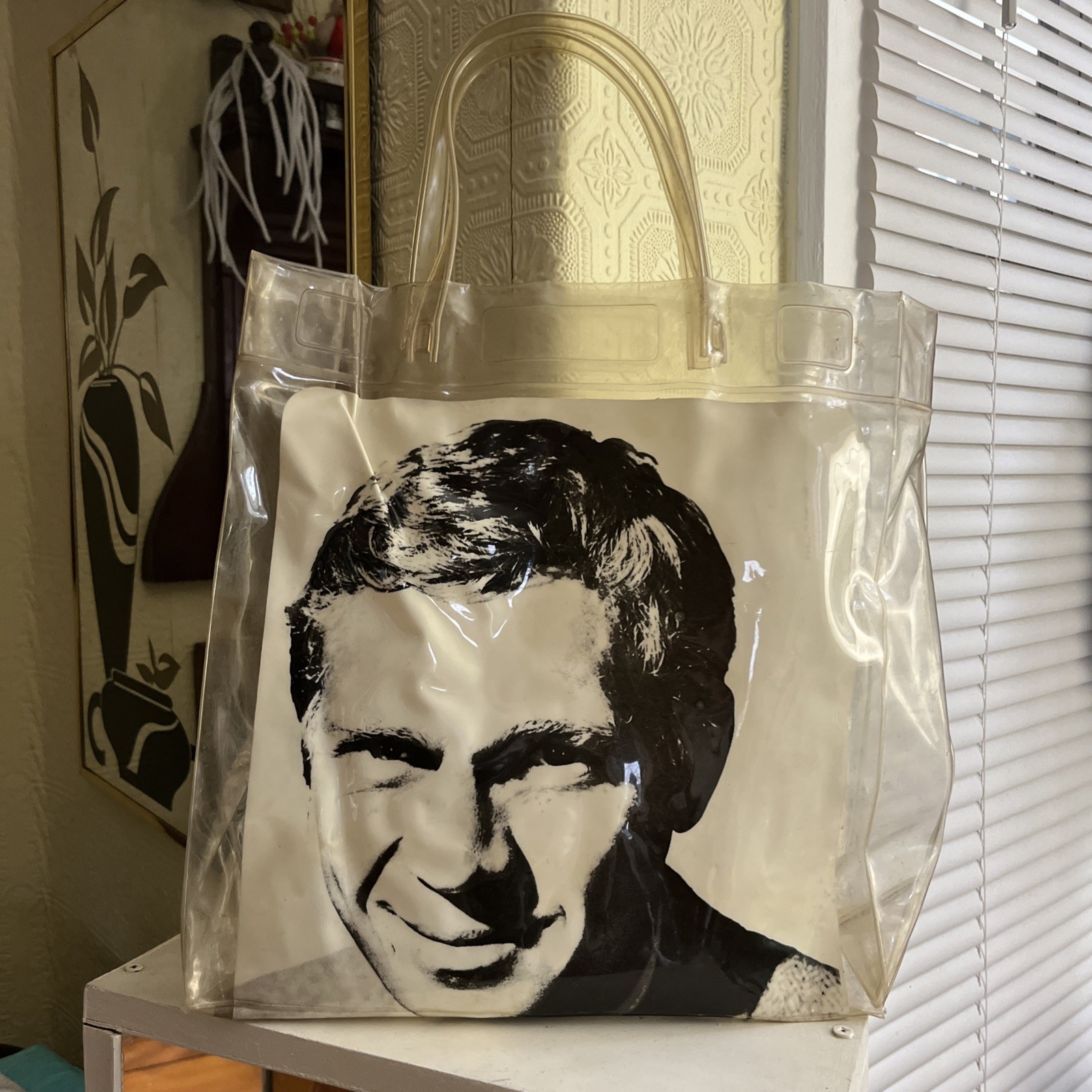 Vintage 60s Mod Steve McQueen PVC Vinyl Alger Creations Clear Tote Bag USA MCM