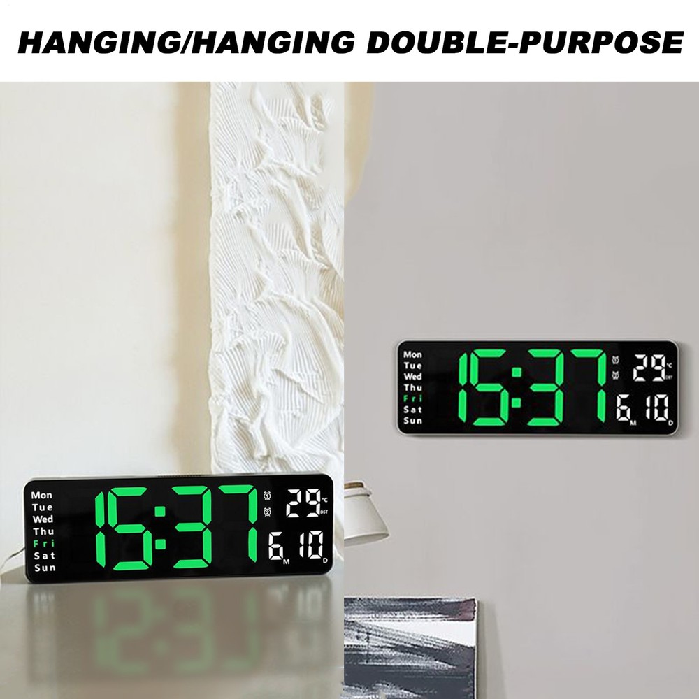 12.6" Digital Wall Clock with Countdown Timer, Week, Date, Temperature, Time