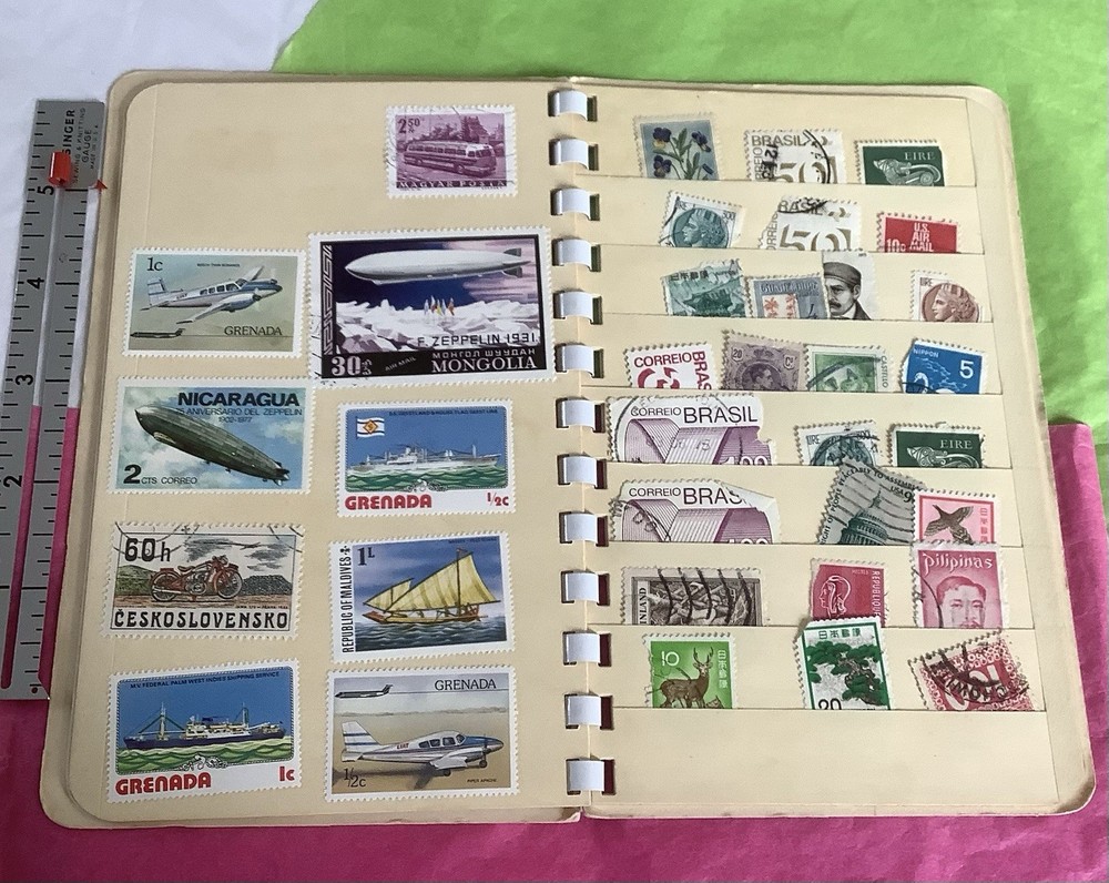 Vintage 2 Stamp Collector’s Stock Books WITH Approx.100+ Per- 1960’s 70’s 80’s