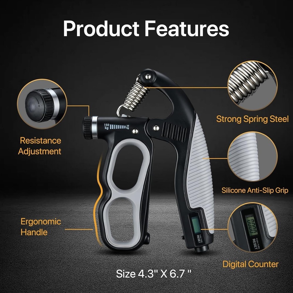 Compact PowerGrip Hand Exerciser - Electronic Counter & Adjustable Resistance