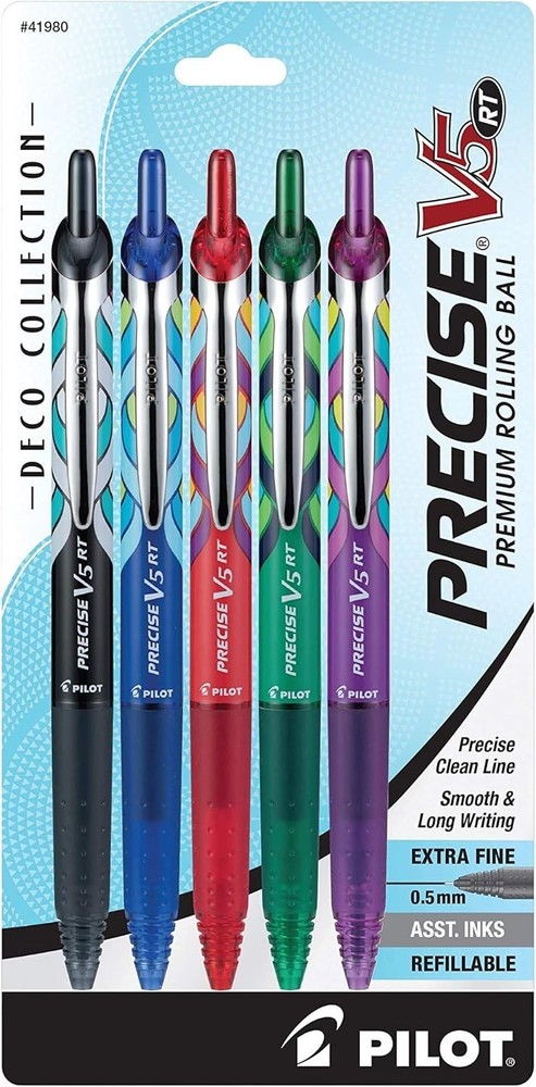 Pilot, Precise V5 RT Deco Collection Refillable & Retractable Liquid Ink Rolling