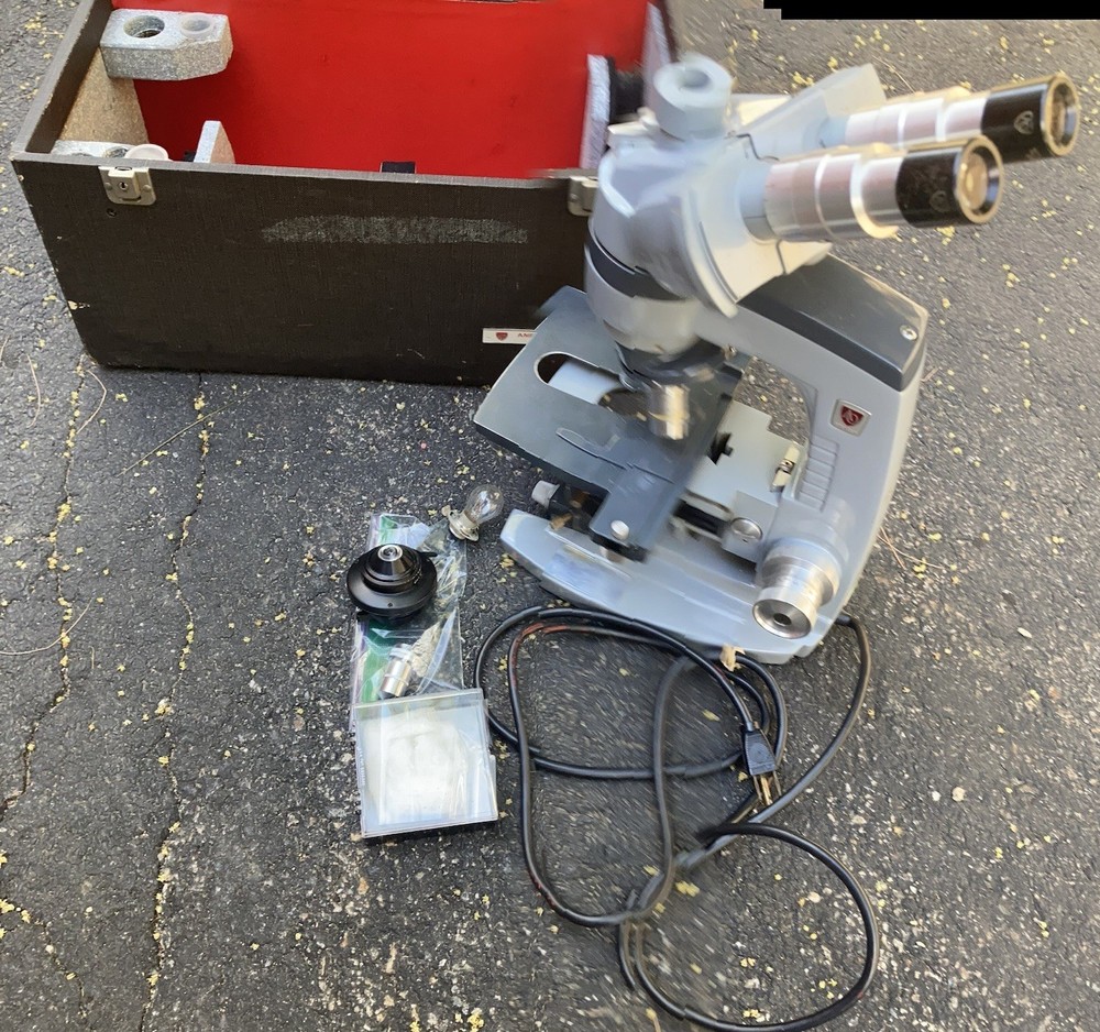 American Optical binocular compound Microscope with Power Cord And LENSE