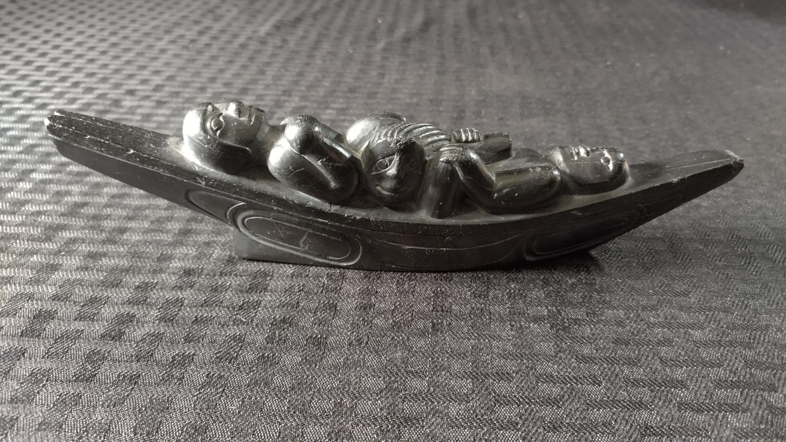 Haida Argillite Canoe Carving W/ Three Figures - Patina Possibly Early 1900s