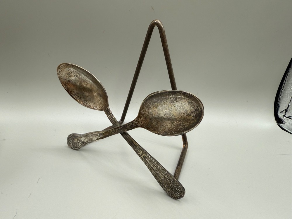 Vintage Silver Plated Spoon Napkin Holder Plate Display Stand Table Ware Home