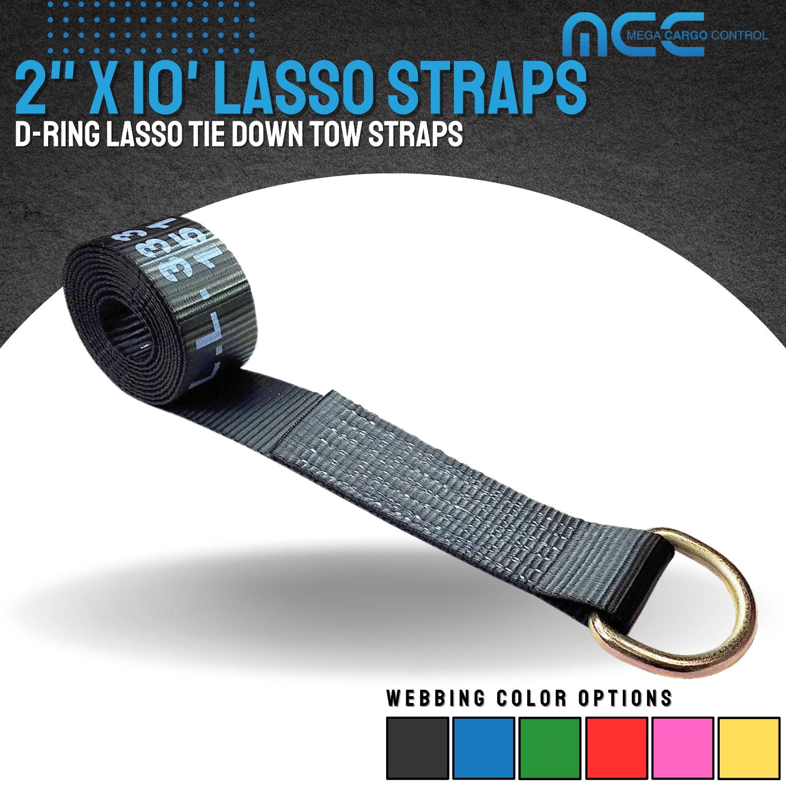 12 Pack 2" x 10' Lasso Strap w/D Ring Auto Tie Down Wheel Lift Tow Truck Trailer
