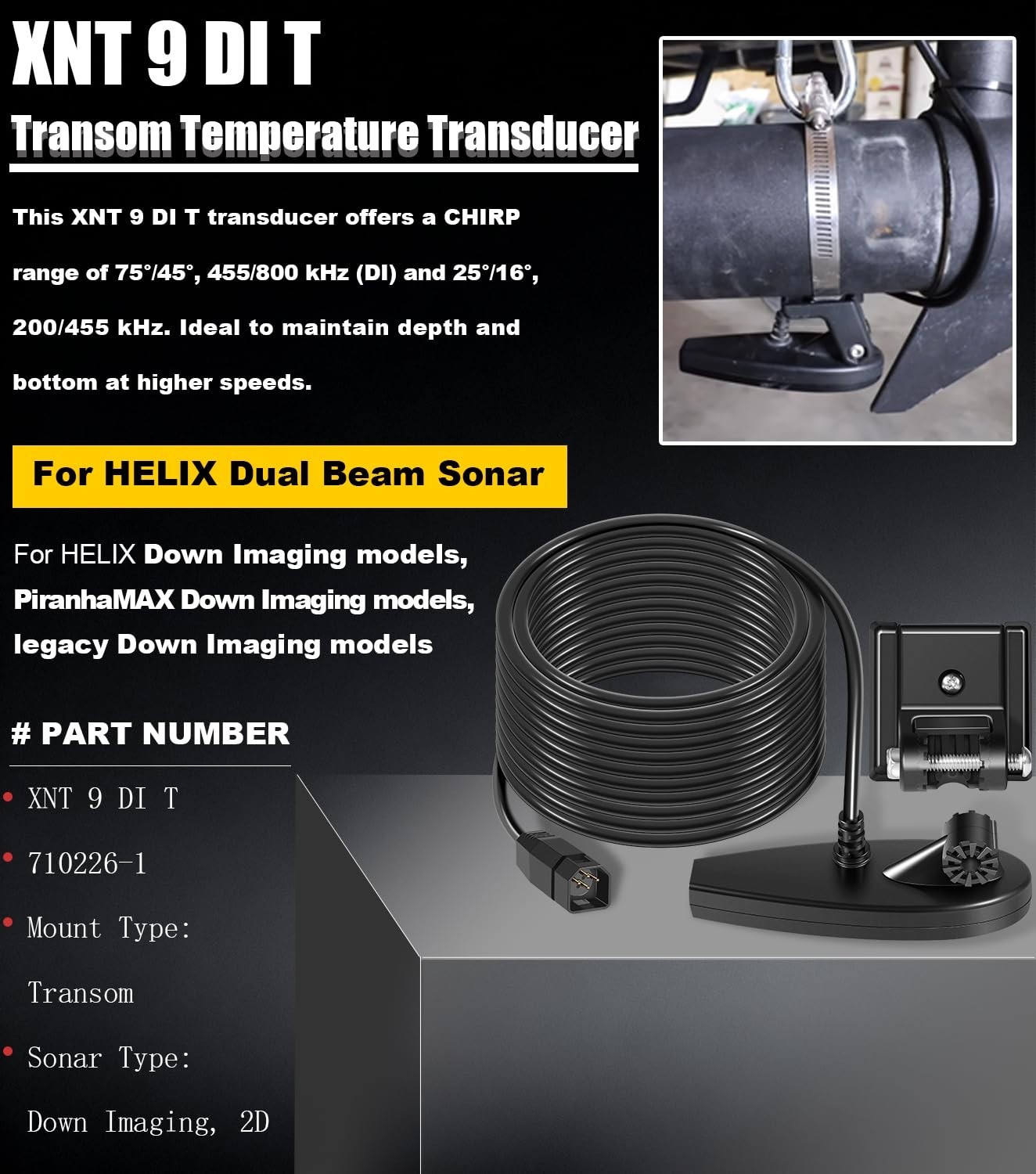 For Humminbird XNT 9 DI T HELIX DI CHIRP Transom Mount Transducer w/Temp710226-1