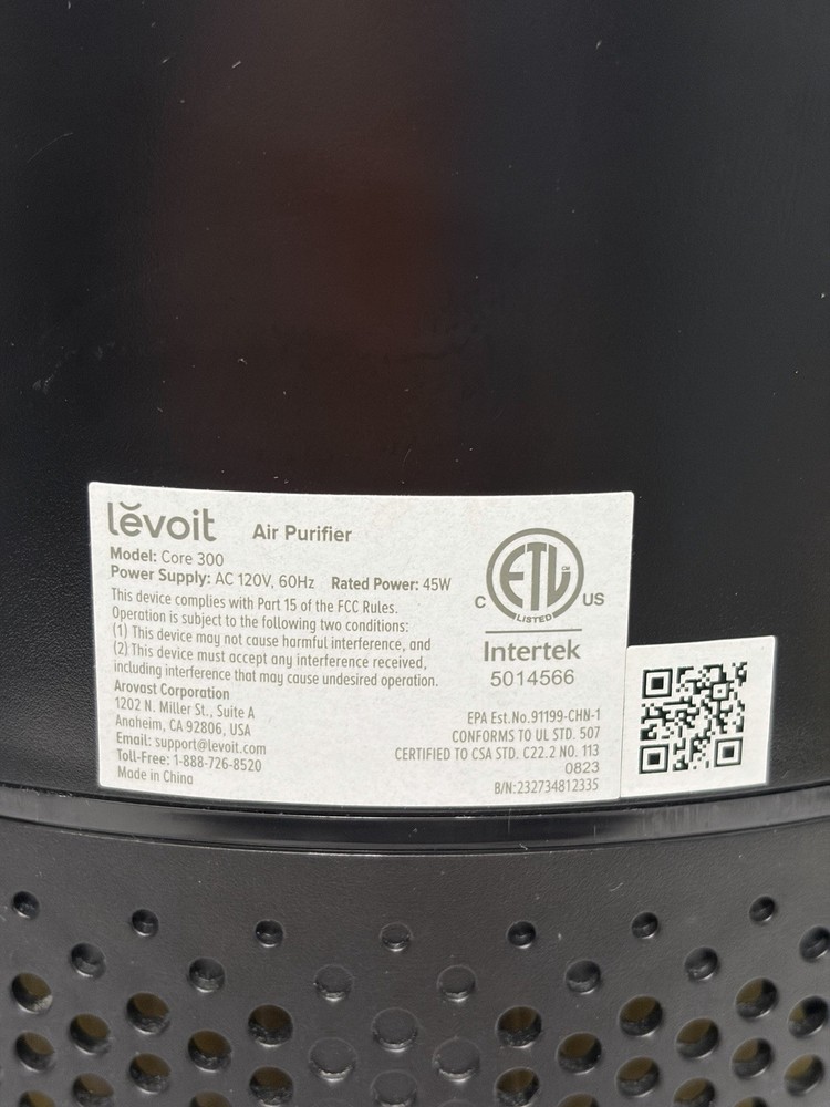 LEVOIT Core 300 Tabletop Air Purifier Black HEPA-Type Timer Night Light