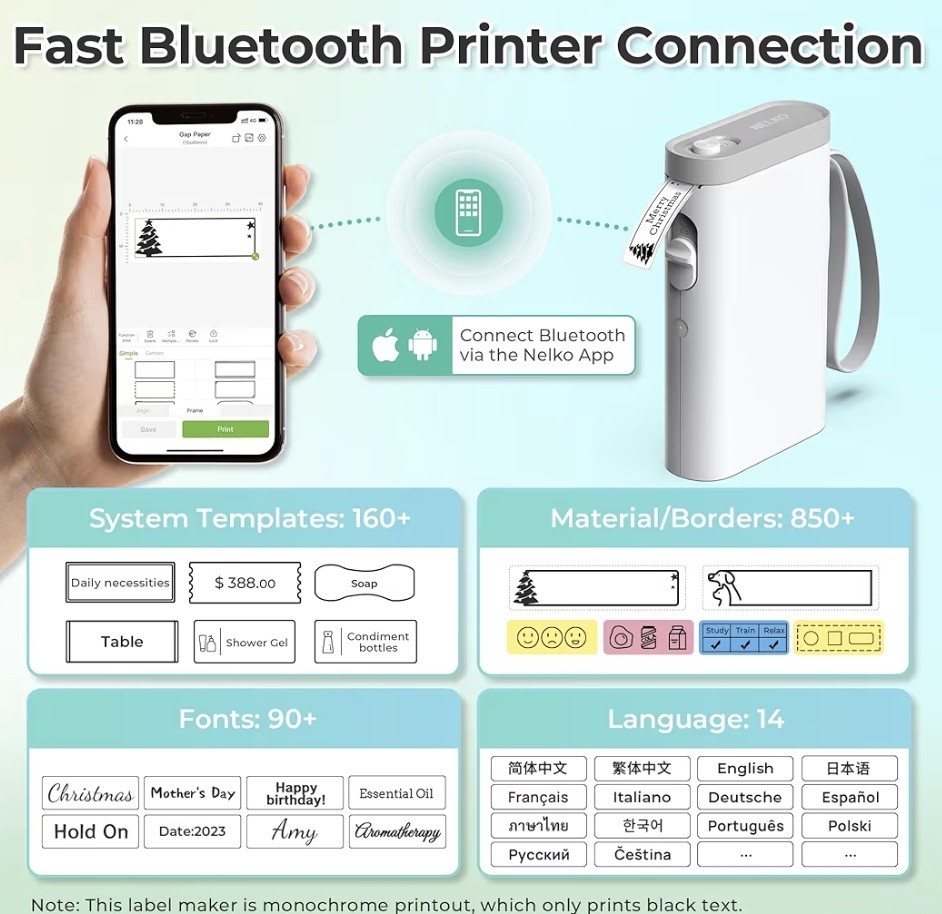 Luxury Nelko Label Maker Machine Tape P21 Bluetooth Label Printer Wireless Mini