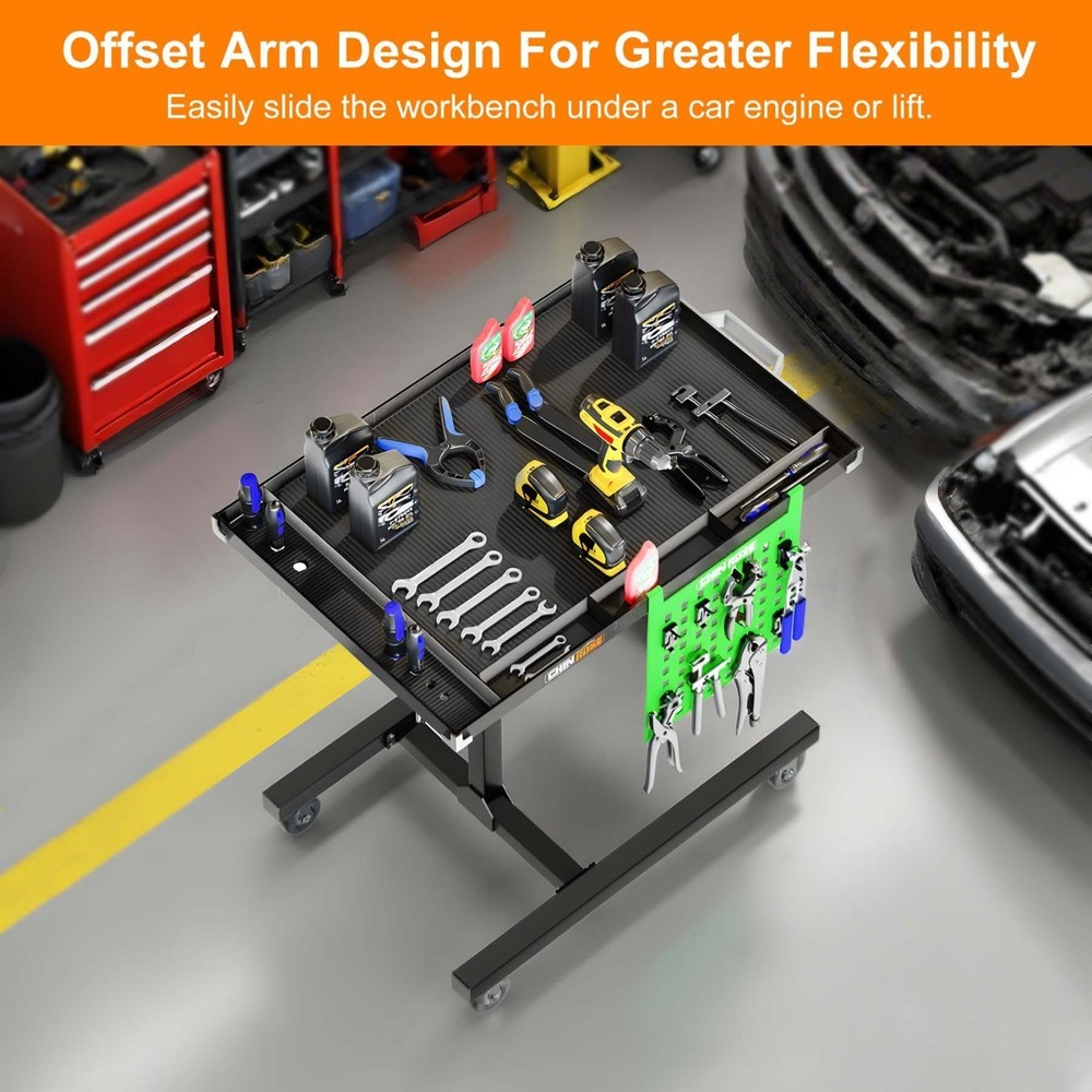Adjustable Rolling Tool Tray Mobile Work Table with Wheels for Garage Mechanic