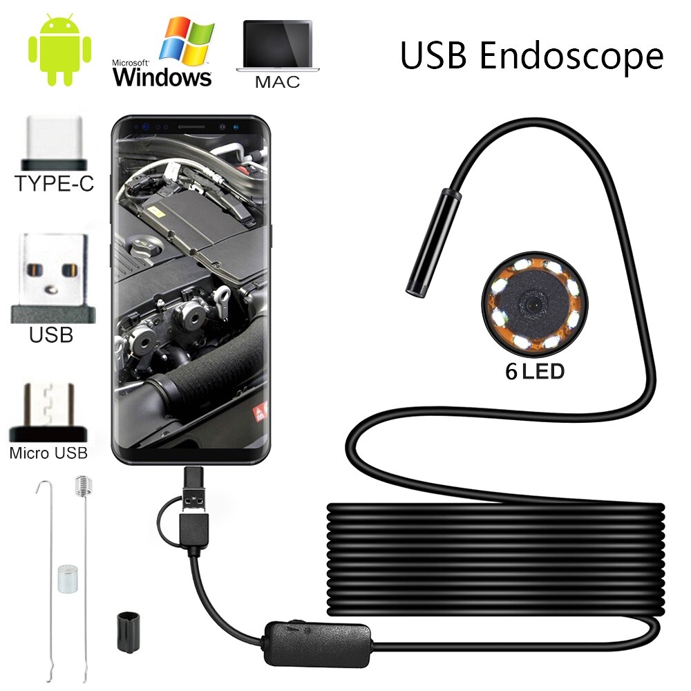 3FT 6LEDS Snake Endoscope Borescope 7mm Inspection USB Camera Scope For Android