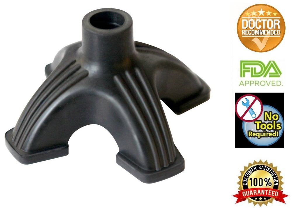 Folding Walking Adjustable Cane Plus Self Standing Rubber Quad Cane Tip