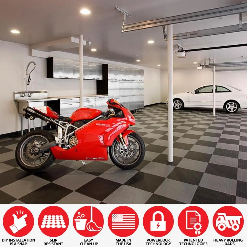 Durable Interlocking Garage Floor Tiles, Non-Slip Coin Pattern