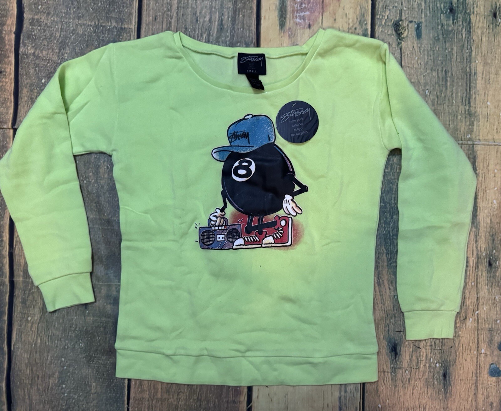 Stussy Sweater Eight Ball Lime Green Sweater Sz Small