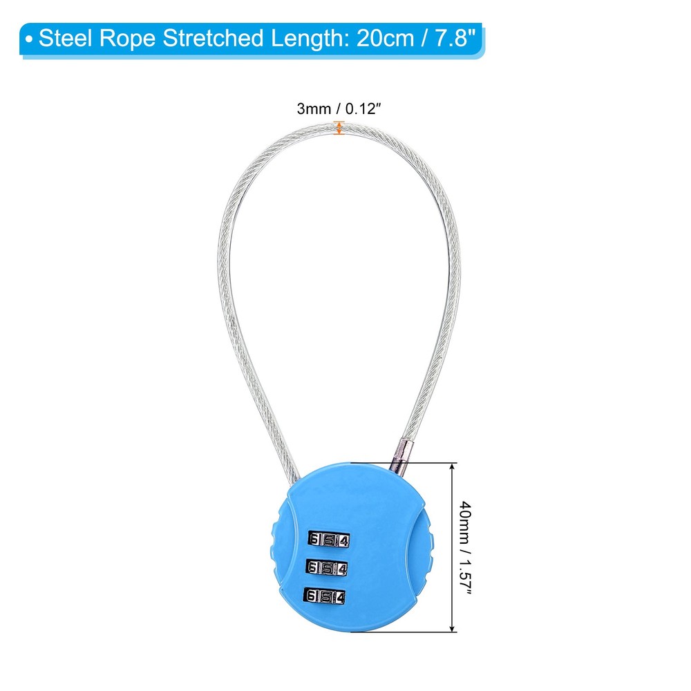 Small Combination Lock 7.8 Inch, 1 Pack 3 Digit Padlock for Locker, Light Blue