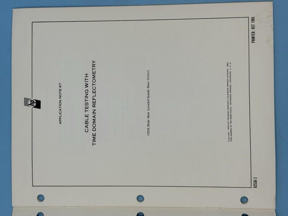 HEWLETT PACKARD 1965 Cable Testing w/ Time Domain Reflectometry Application Note
