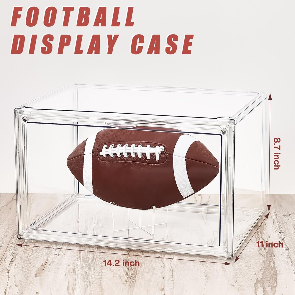 Thyle 4 Pack Football Display Case Full Size Clear Acrylic Stackable