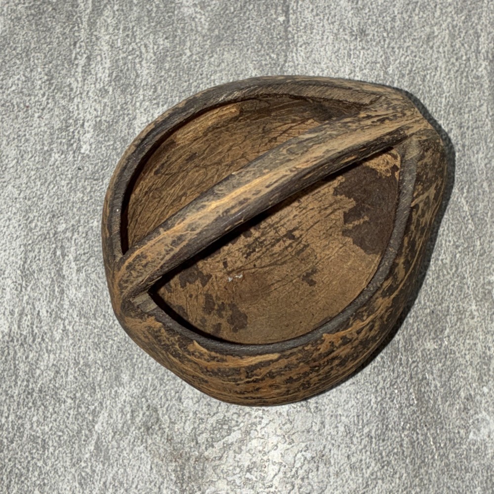 Hand Carved Coconut Shell Handled Basket