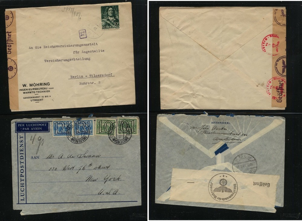 Netherlands  2  covers   German  censor tapes      MS0512