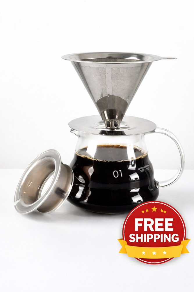 Pour Over Coffee Dripper Slow Drip Paperless Coffee Filter Double Mesh Stainless