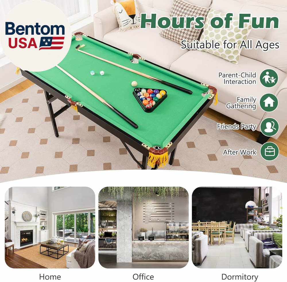 48" Pool Table, Foldable Billiards Table with 2 Cue Sticks, 16 Balls, Triangle,