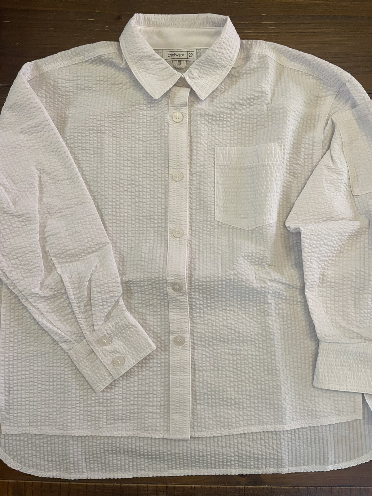 Chefwear Long Sleeve Button Down Textured Shirt White Small