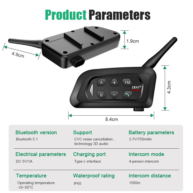 4 User Football Referee Bluetooth Intercom Earphone Talking Same Time with Bag