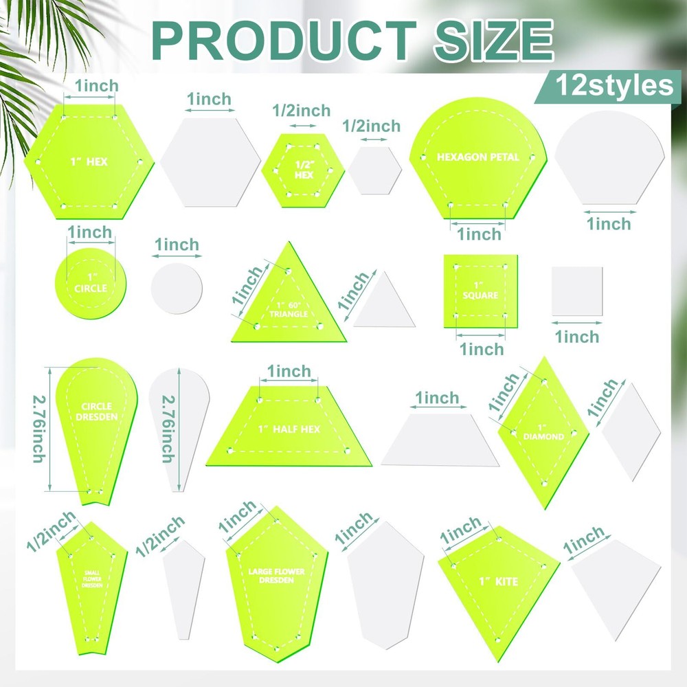 612 Pcs Patchwork Paper Piecing Supplies 12 Shapes Acrylic Patchwork Template...