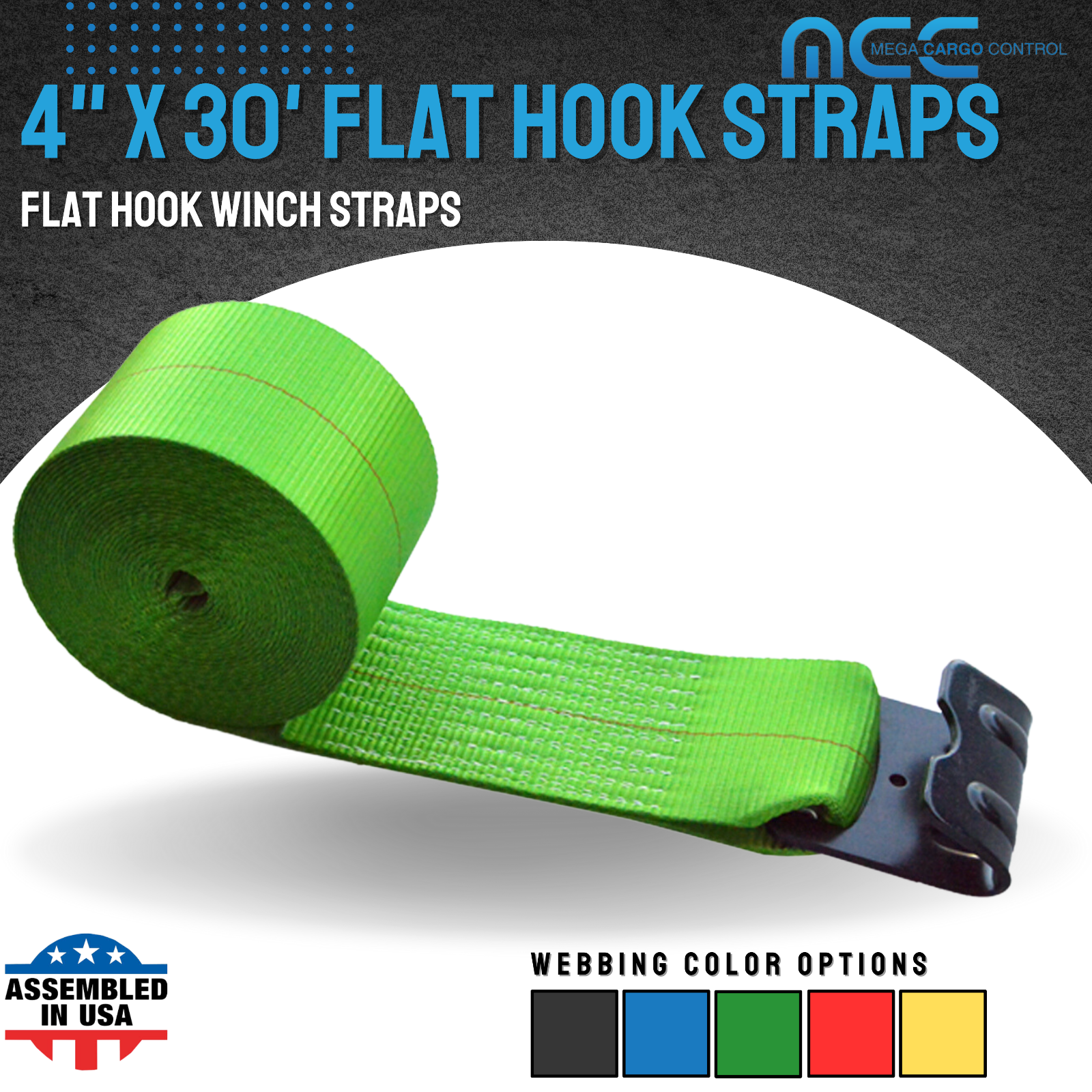 USA 10 Pack Heavy Duty 4"x30' Winch Strap w/Flat Hook Flatbed Truck Trailer Farm
