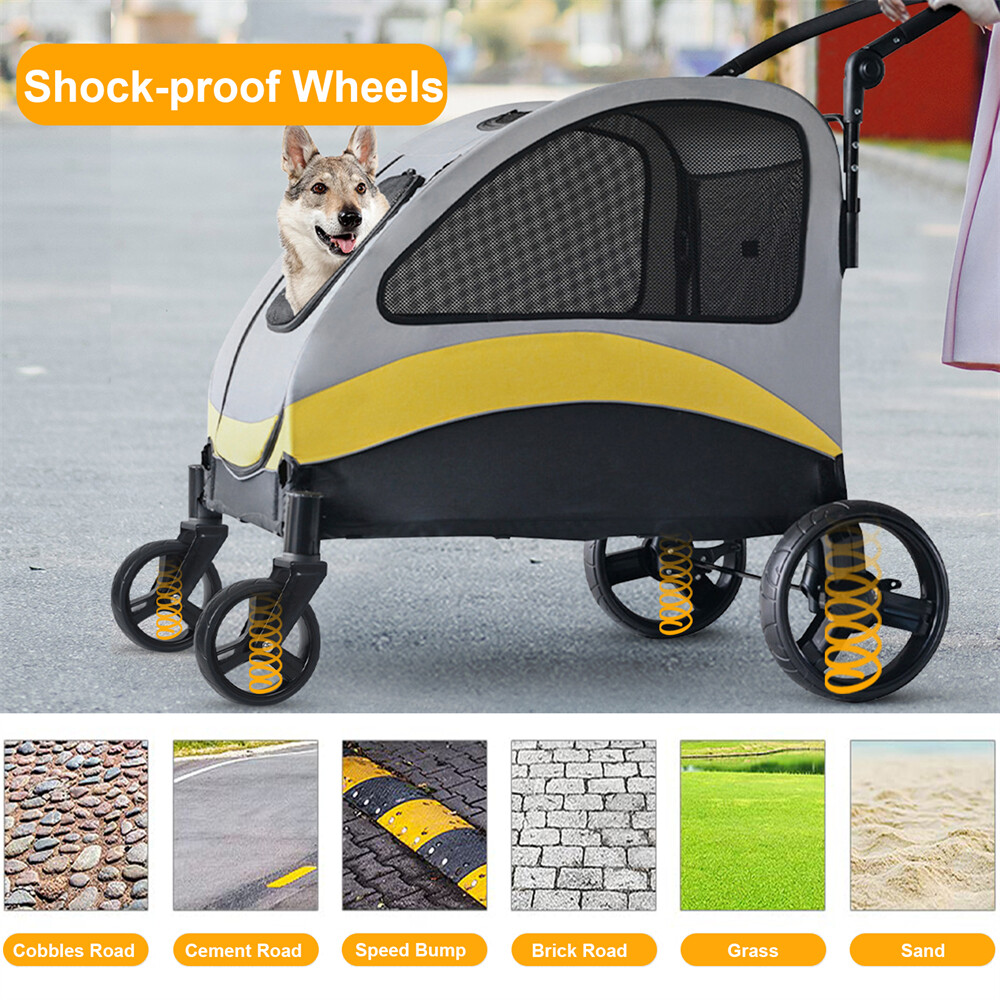 XXL Heavy Duty Dog Stroller Double Door Pet Trolley Carrier Cart Foldable Jogger