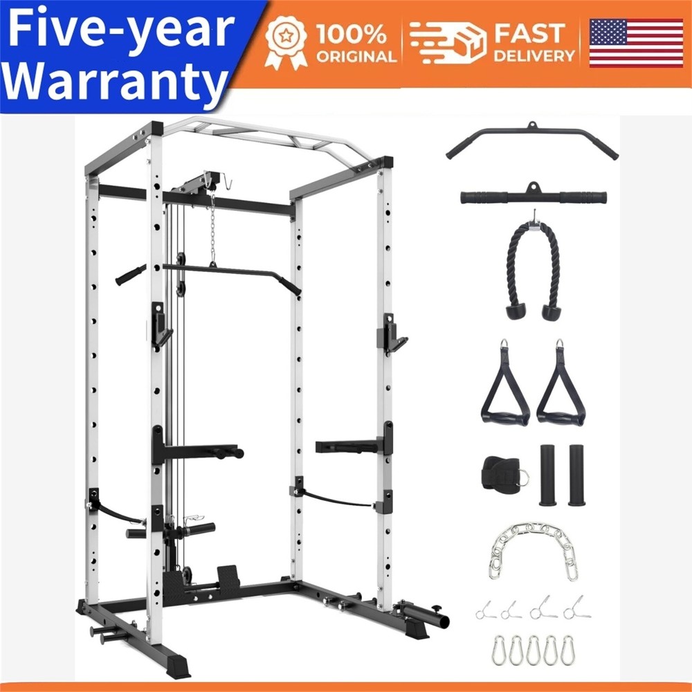 ☑️1600LBS Power Cage with LAT Pulldown Multi-Functional Power Rack W/Cable Pulle