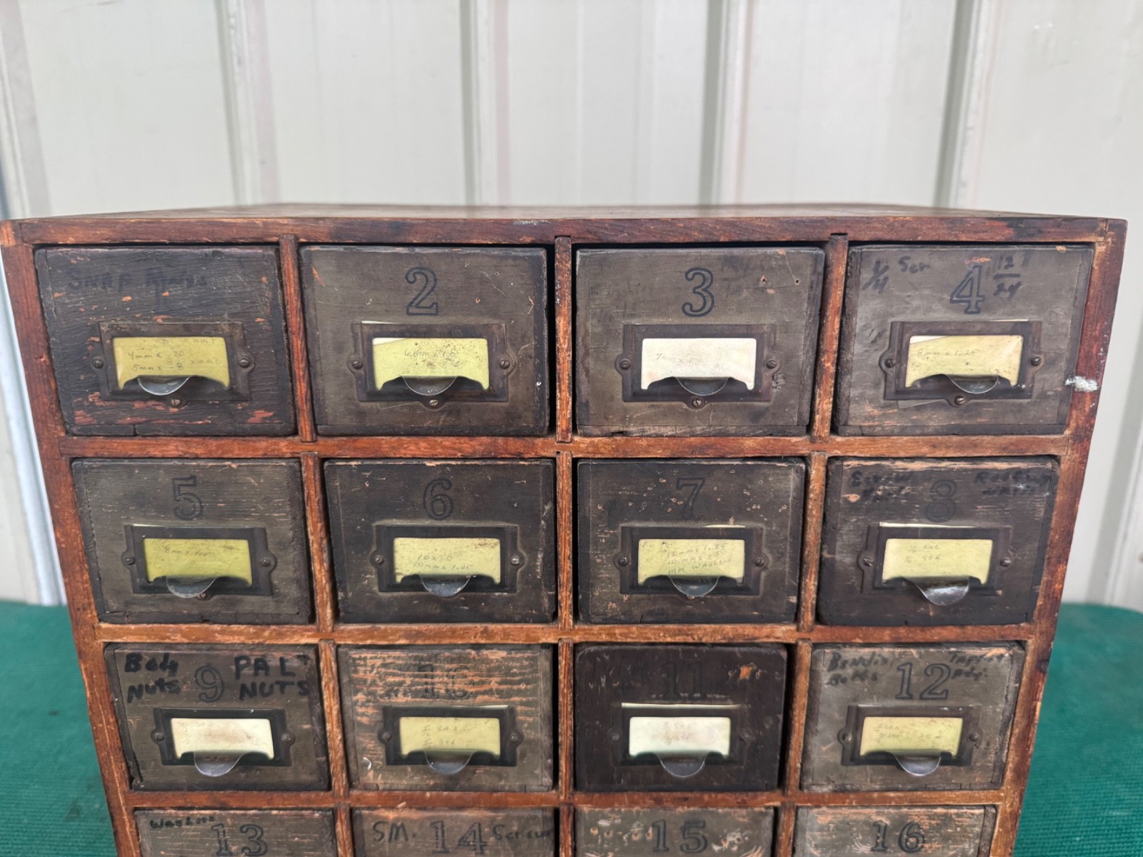 Antique Apothecary Wood Cabinet Bin Nuts, Bolts, Screws 20 Drawers 17"x12"x17"