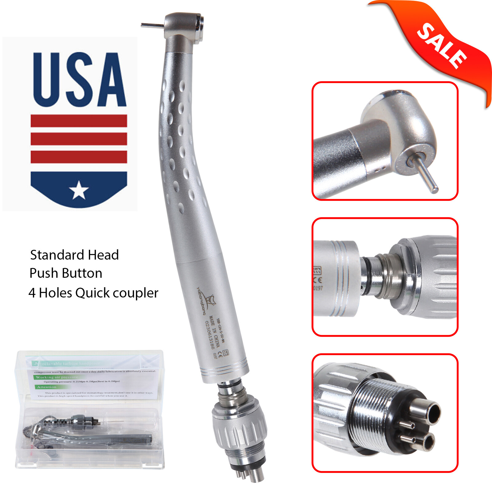 Kavo Style Dental High Speed Handpiece with 4 Hole Quick Coupler Coupling USA