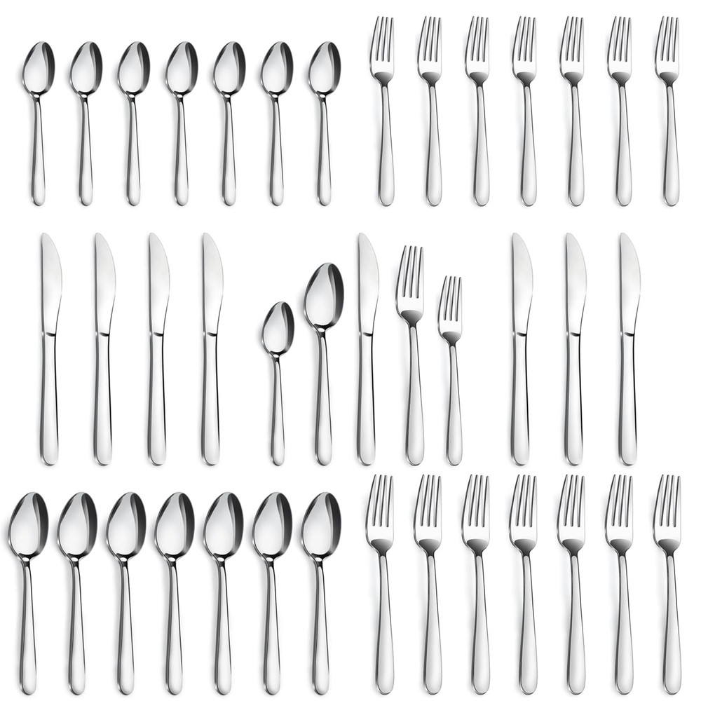 40-Pcs Silverware Set for 8, Premium Stainless Steel Flatware Set, Include Fo...
