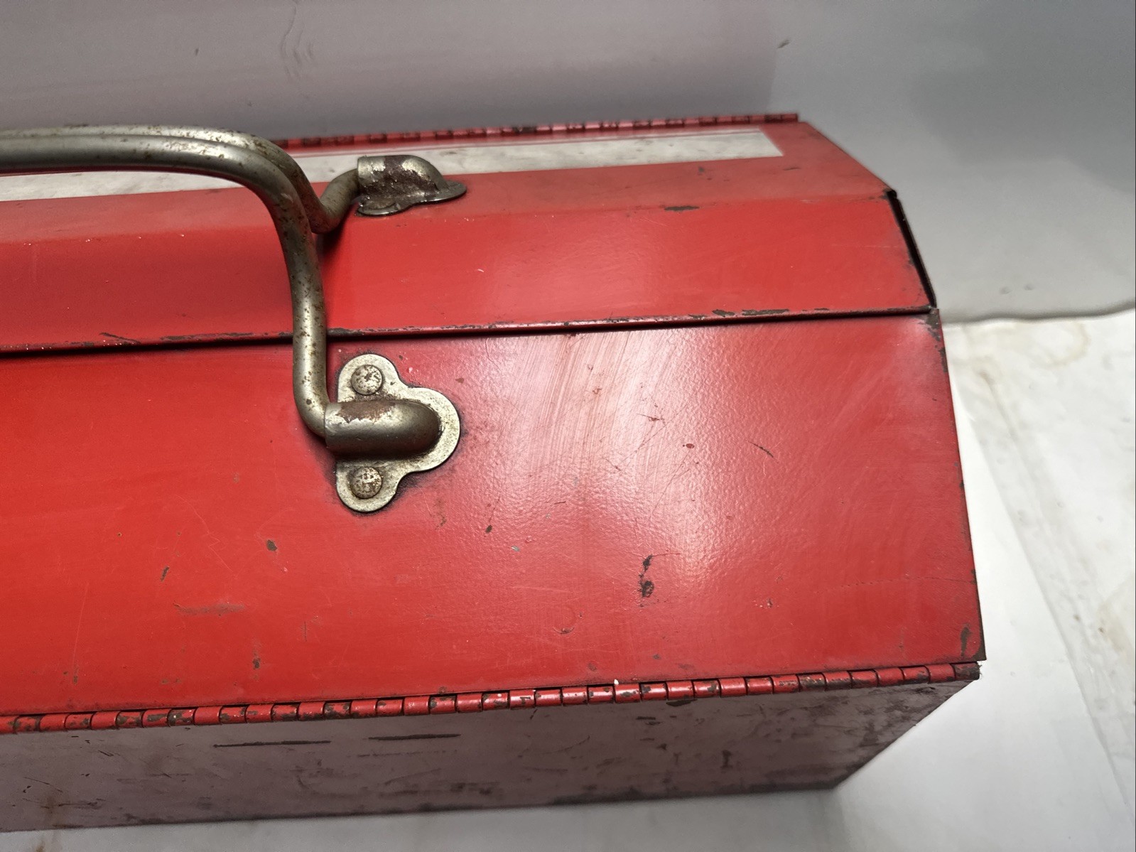 Vintage Metal Tool Box Red with White Road Runner Decal